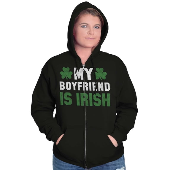 St Patricks Day Irish Boyfriend Womens Plus Size Graphic Zipper Hoodie Brisco Brands 5X