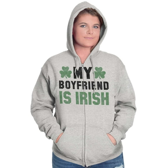St Patricks Day Irish Boyfriend Womens Plus Size Graphic Zipper Hoodie Brisco Brands 5X