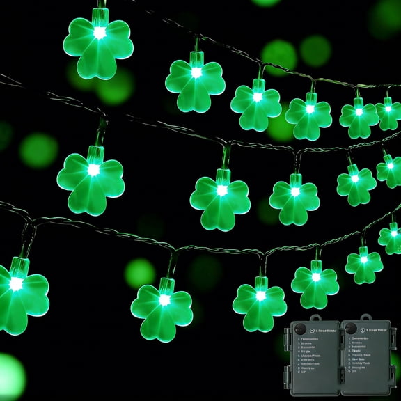 St Patricks Day Irish Festival Lights Green Decoration Lights String 5M 16.4 Feet 50 Led Bulbs Shamrock Shape For Holiday Party Outdoor Indoor Decor Plastic