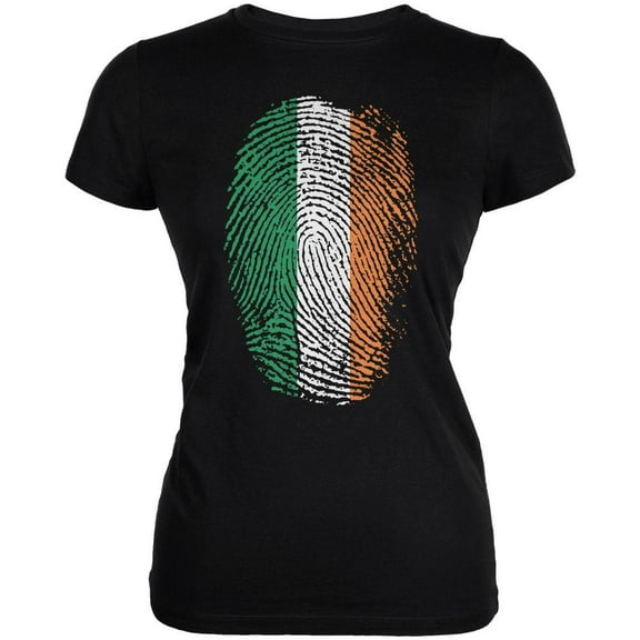 St. Patricks Day Irish Fingerprint Thumbprint Juniors Soft T Shirt Black SM