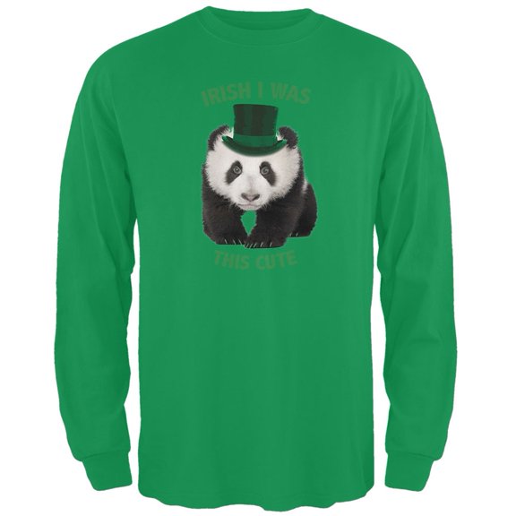 St. Patricks Day - Irish I Was This Cute Panda Irish Adult Long Sleeve T-Shirt - 2X-Large