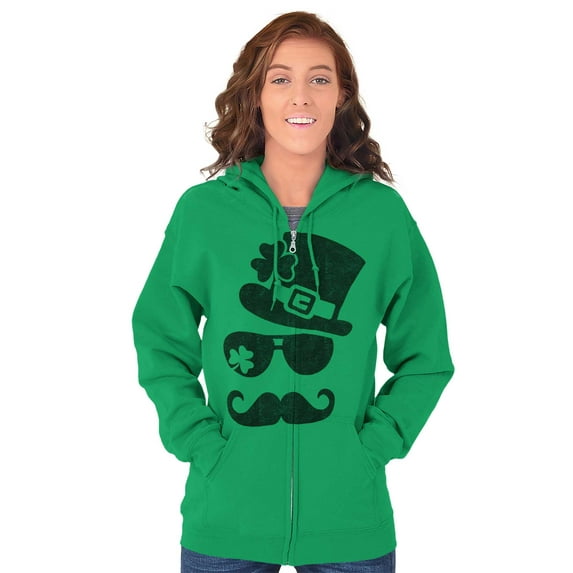 St Patricks Day Irish Leprechaun Zip Up Hoodie Men's Women's Brisco Brands S