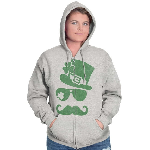 St Patricks Day Irish Leprechaun Zip Up Hoodie Men's Women's Brisco Brands X