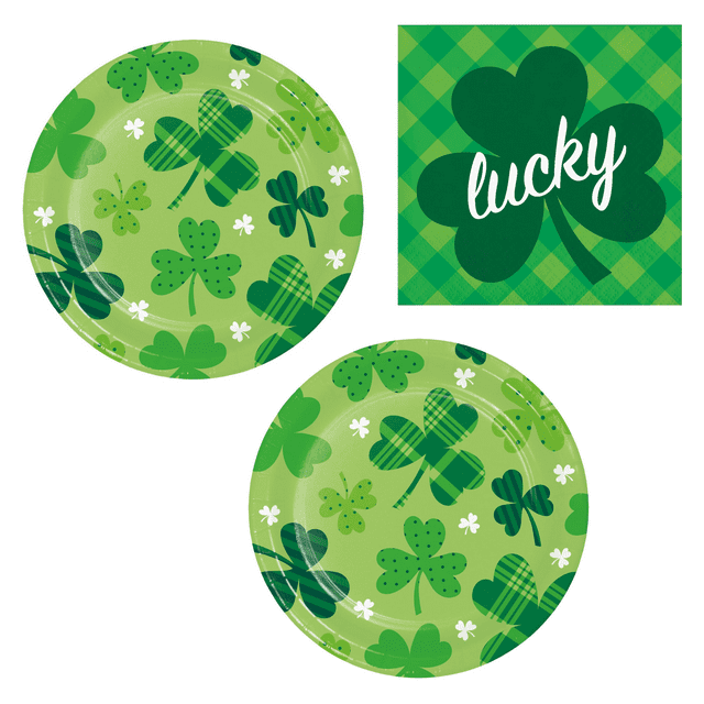 St Patricks Day Irish Party Supplies Paper Dessert Plates and Beverage Napkins for 16 People