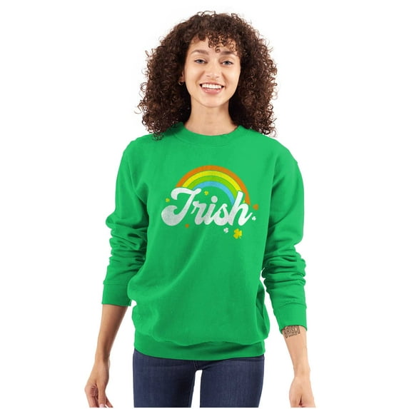 St Patricks Day Irish Rainbow Clover Women Crewneck Sweatshirt Brisco Brands S