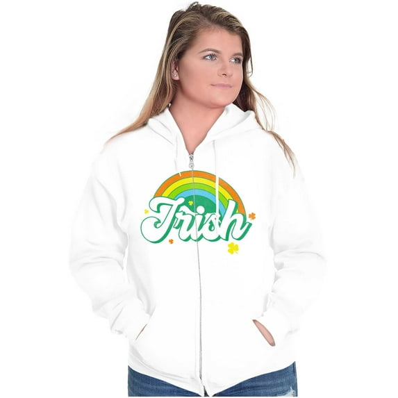 St Patricks Day Irish Rainbow Clover Zip Hoodie Sweatshirt Women Brisco Brands L