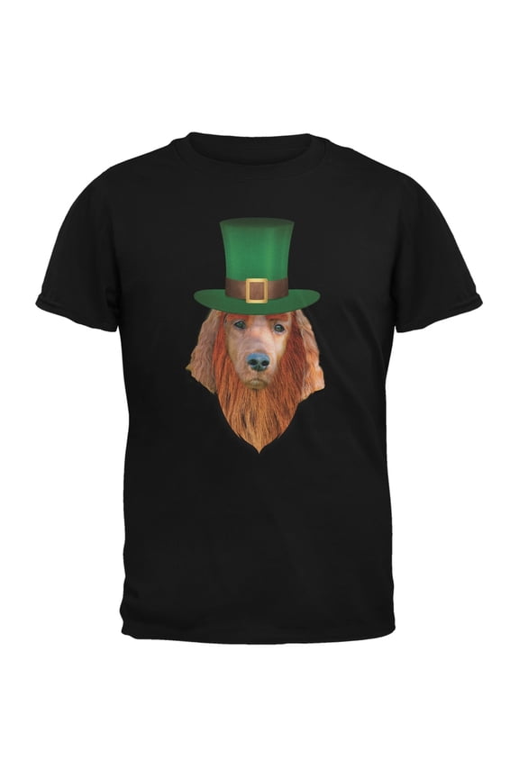 St. Patricks Day - Irish Setter Leprechaun Black Adult T-Shirt - Small