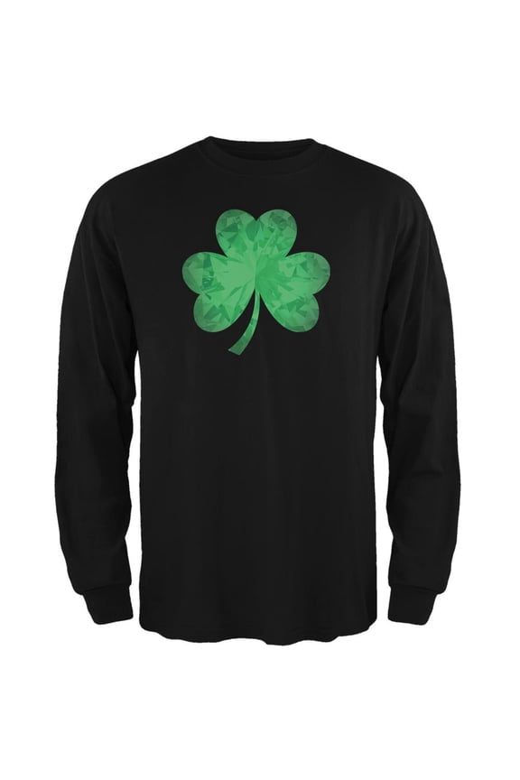 St. Patricks Day - Jeweled Shamrock Black Adult Long Sleeve T-Shirt - Small