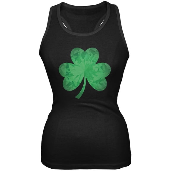 St. Patricks Day - Jeweled Shamrock Black Soft Juniors Tank Top - Small