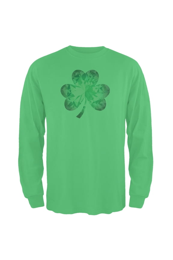 St. Patricks Day - Jeweled Shamrock Irish Green Adult Long Sleeve T-Shirt - X-Large