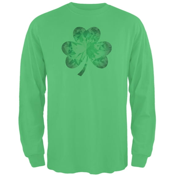 St. Patricks Day - Jeweled Shamrock Irish Green Adult Long Sleeve T-Shirt - X-Large