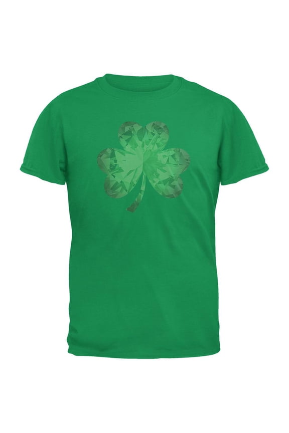 St. Patricks Day - Jeweled Shamrock Irish Green Adult T-Shirt - Large