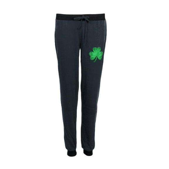 St. Patricks Day Jeweled Shamrock Juniors Pajama Pants Black MD