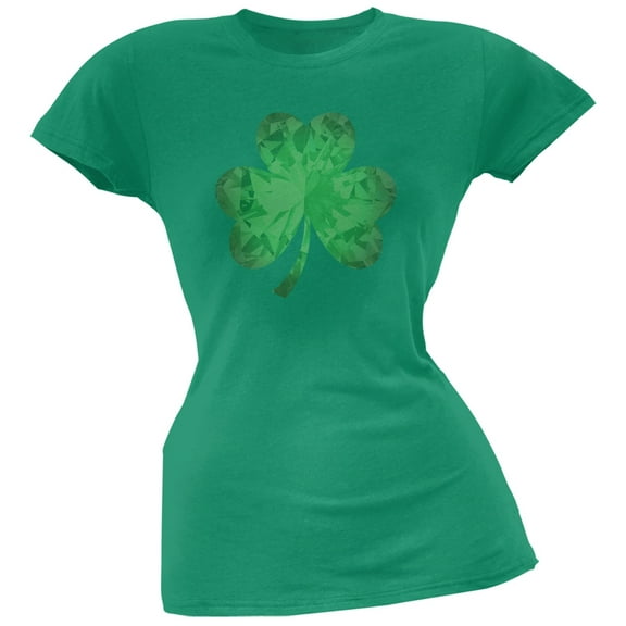 St. Patricks Day - Jeweled Shamrock Kelly Green Soft Juniors T-Shirt - Large