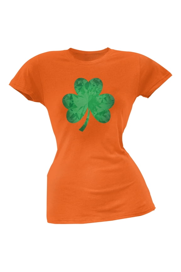 St. Patricks Day - Jeweled Shamrock Orange Soft Juniors T-Shirt - Medium