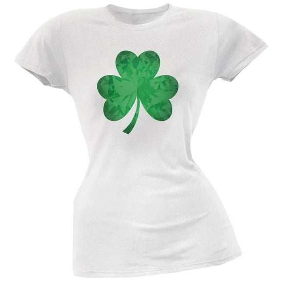 St. Patricks Day - Jeweled Shamrock White Soft Juniors T-Shirt - 2X-Large