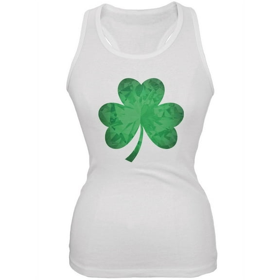 St. Patricks Day - Jeweled Shamrock White Soft Juniors Tank Top - Large