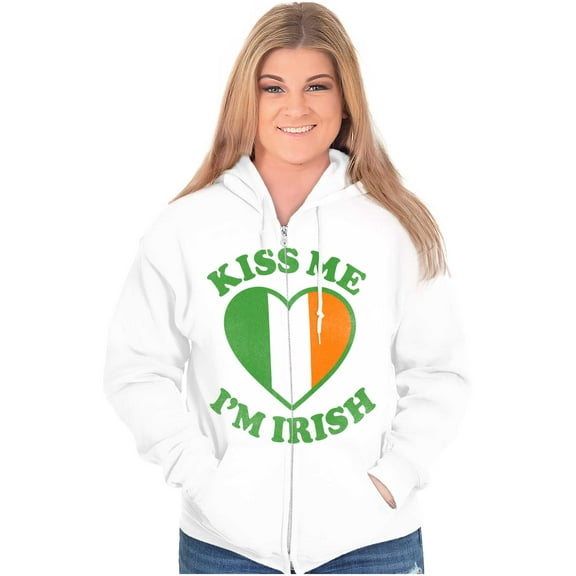 St Patricks Day Kiss Me I'm Irish Zip Hoodie Sweatshirt Women Brisco Brands M