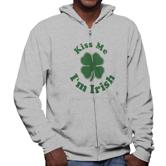 St. Patricks Day Kiss Me Im Irish Mens Full Zip Hoodie Heather X-LG