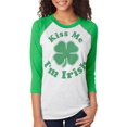 thumbnail image 1 of St. Patricks Day Kiss Me Im Irish Unisex Raglan T Shirt, 1 of 1
