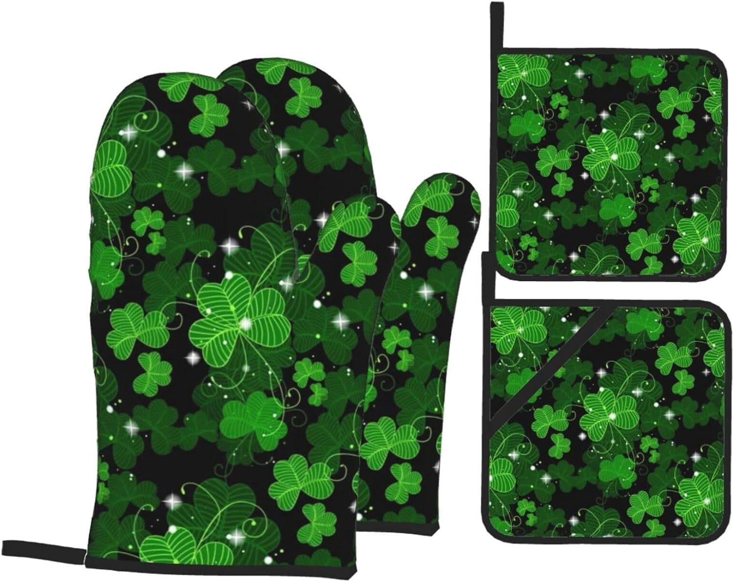 St Patricks Day Leaves Print Oven Mitts and Pot Holders Sets \u2013 Kitchen Safe, Heat Resistant Gloves for BBQ, Baking, Grilling