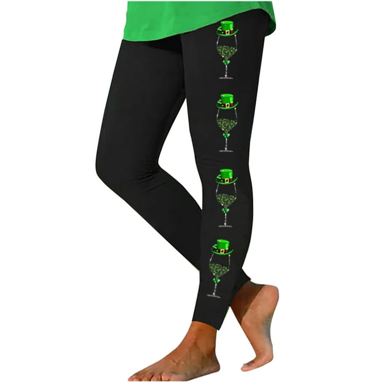 St Patricks Day Leggings for Women Shamrock Leaves Green Pant Slim Fit  Tummy Control Leggings Irish Green Yoga Pants