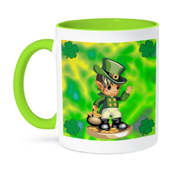 3dRose, St. Patricks Day Leprechaun, 15oz Two-Tone Green Mug