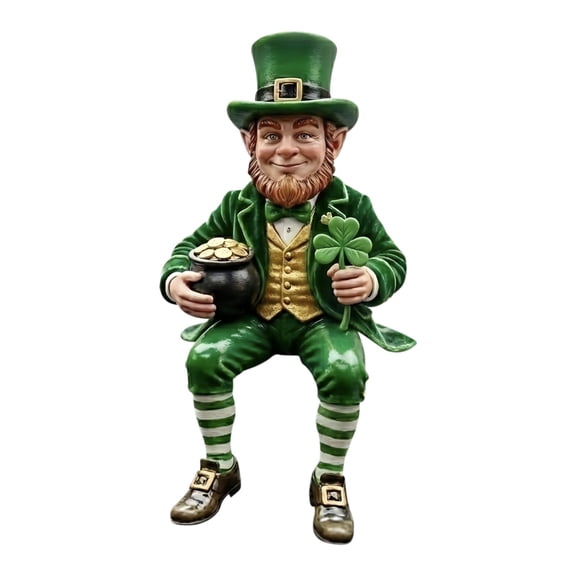 St Patricks Day Leprechaun Figurine Mini Resin Shamrock Lucky Statue for Tiered Tray Table Decor 6 x 4 in