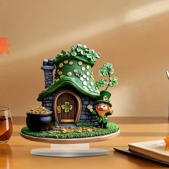 St Patricks Day Leprechaun Figurines Decorations Irish Shamrock St. Patricks Leprechaun Statue Clover Acrylic Resin Figurine Gifts for Spring Home Indoor Table Desk Shelf Holiday Decor