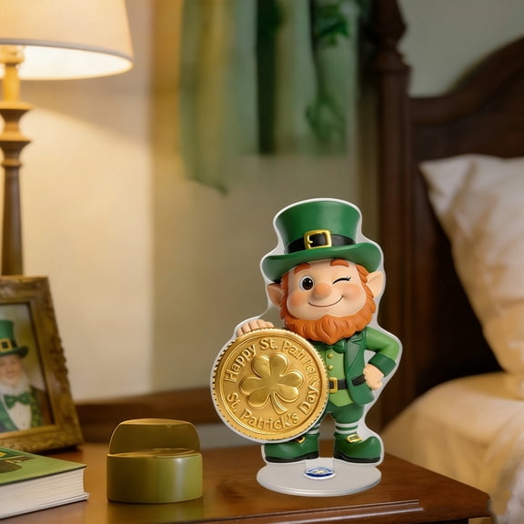 St Patricks Day Leprechaun Figurines Decorations Irish Shamrock St. Patricks Leprechaun Statue Clover Acrylic Resin Figurine Gifts for Spring Home Indoor Table Desk Shelf Holiday Decor