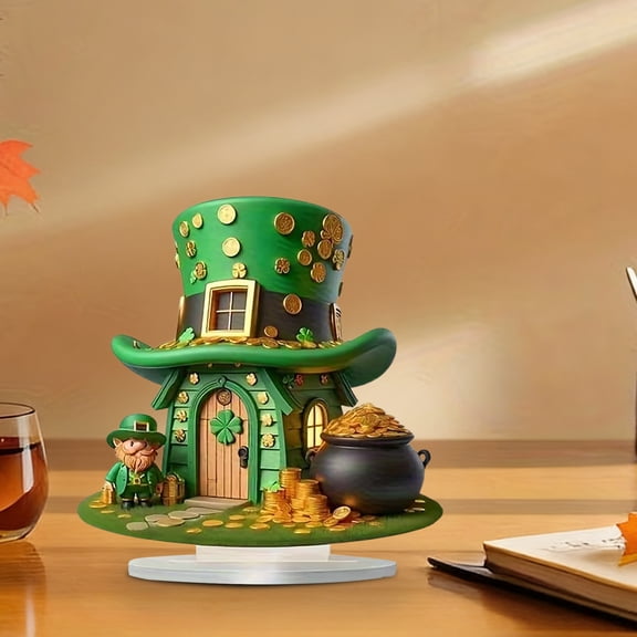 St Patricks Day Leprechaun Ornaments - 7.8x7.8in Irish Shamrock Acrylic Statue - Gifts for Spring Home Indoor Table Desk Shelf Holiday Decor