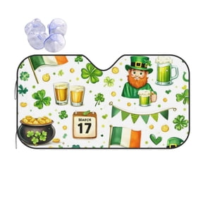 St Patricks Day Leprechaun Shamrock Pattern Car Windshield Sun Shade Universal Fit Auto Sun Visor Protector