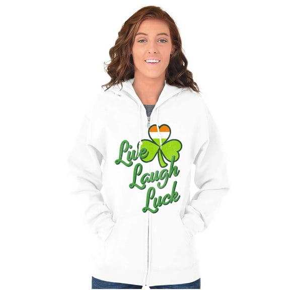 St Patricks Day Live Laugh Luck Womens Plus Size Graphic Zipper Hoodie Brisco Brands 5X