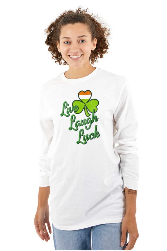 St Patricks Day Live Laugh Luck Women's Long Sleeve T Shirt Brisco Brands S