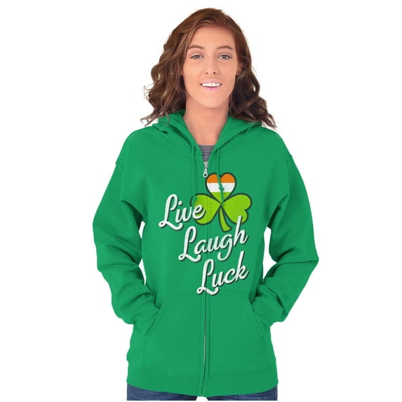 St Patricks Day Live Laugh Luck Zip Hoodie Sweatshirt Women Brisco Brands S