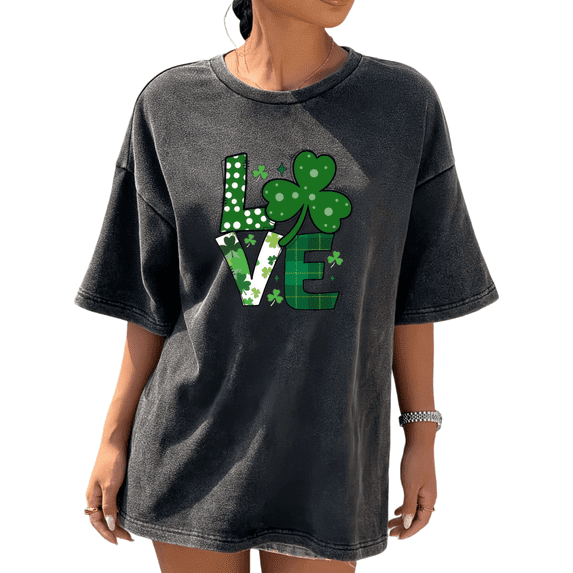 St Patricks Day Love Clover Graphic Tees Print Tshirt Black Shirts S-5XL Casual Holiday Tops