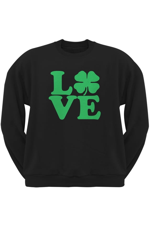 St. Patricks Day - Love Irish Shamrock Black Adult Crew Neck Sweatshirt - Large