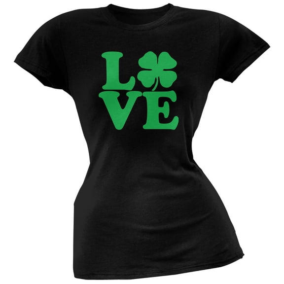 St. Patricks Day - Love Irish Shamrock Black Juniors Soft T-Shirt - Small