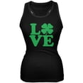 thumbnail image 1 of St. Patricks Day - Love Irish Shamrock Black Juniors Soft Tank Top - Large, 1 of 1