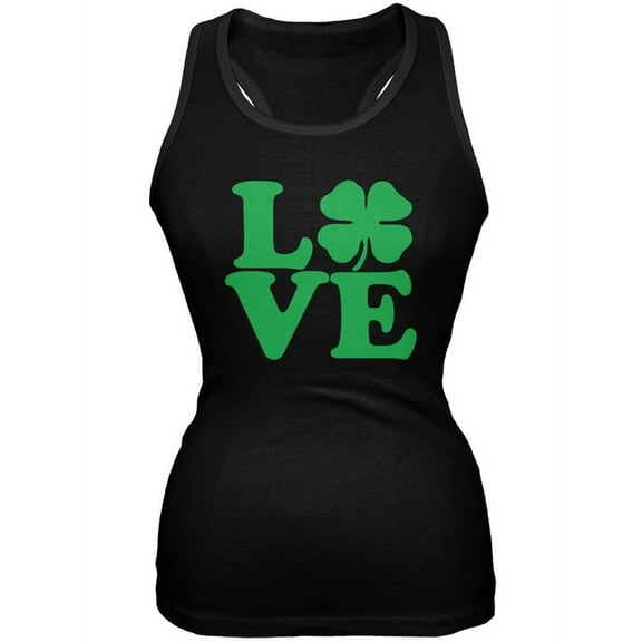 St. Patricks Day - Love Irish Shamrock Black Juniors Soft Tank Top - Medium