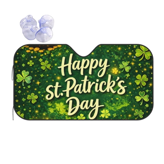 St Patricks Day Lucky Clover Car Windshield Sun Shade Universal Fit Auto Sun Visor Protector