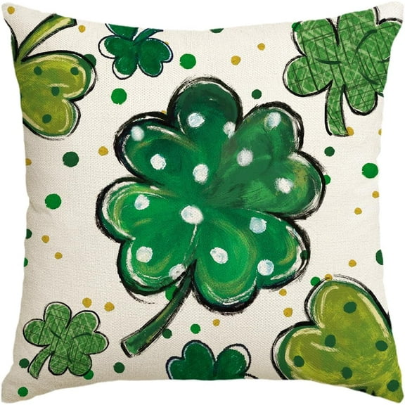 St Patricks Day Lucky Clover Polka Dot Throw Pillow Cover, 18 x 18 Inch Shamrock Cushion Case Decoration for Sofa Couch