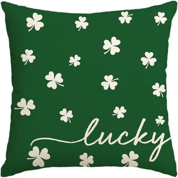 St Patricks Day Lucky Clover Throw Pillow Cover, 18 x 18 Inch Shamrock Green Cushion Case Decoration for Sofa Couch