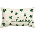 thumbnail image 1 of St Patricks Day Lucky Clover White Throw Pillow Cover, 12 x 20 Inch Shamrock Green Cushion Case Decoration for Sofa Couch, 1 of 6