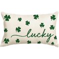 thumbnail image 1 of St Patricks Day Lucky Clover White Throw Pillow Cover, 12 x 20 Inch Shamrock Green Cushion Case Decoration for Sofa Couch, 1 of 6