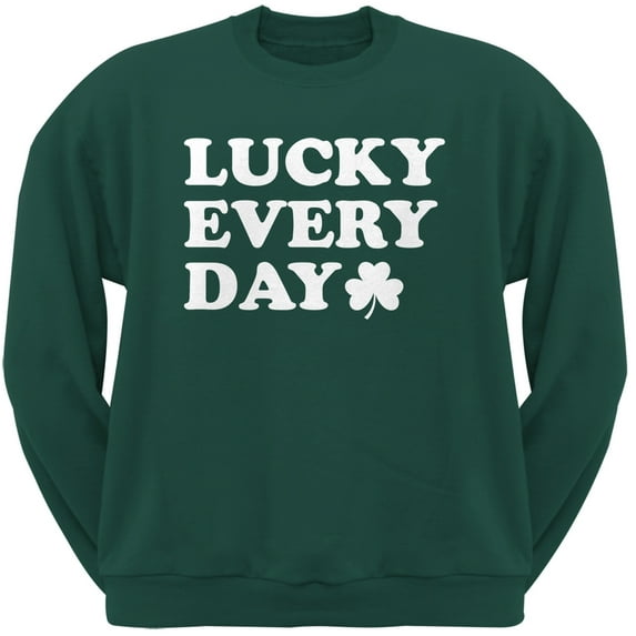 St. Patricks Day - Lucky Everyday Forest Green Adult Crew Neck Sweatshirt - X-Large