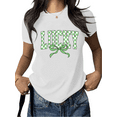 thumbnail image 1 of St Patricks Day Lucky Graphic Tees Print Tshirt Shirts White Green Checkerboard Bow Women Daily Tops S-5XL, 1 of 4