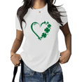 thumbnail image 1 of St Patricks Day Lucky Graphic Tees Print Tshirt Shirts White Green Outline Heart Clover Women Stylish Tops S-5XL, 1 of 5