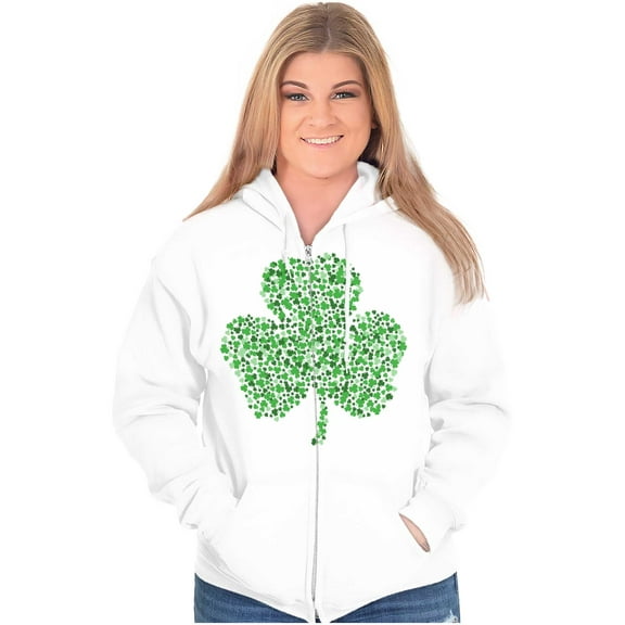 St Patricks Day Lucky Irish Shamrock Zip Up Hoodie Men's Women's Brisco Brands S