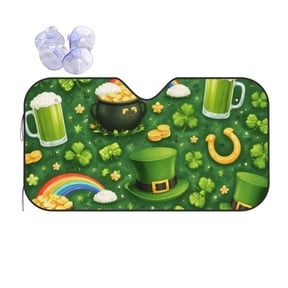 St Patricks Day Lucky Shamrock Irish Car Windshield Sun Shade Universal Fit Auto Sun Visor Protector